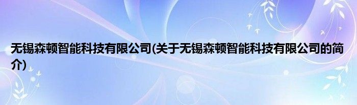 无锡森顿智能科技有限公司(关于无锡森顿智能科技有限公司的简介)