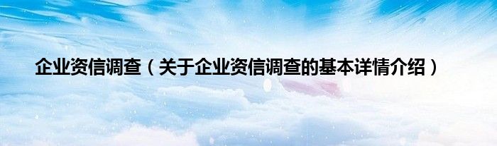 企业资信调查（关于企业资信调查的基本详情介绍）