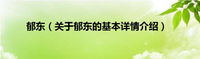 郁东（关于郁东的基本详情介绍）