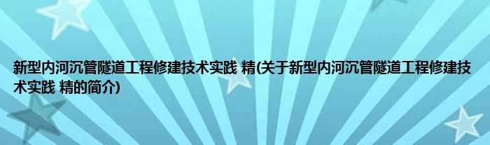 新型内河沉管隧道工程修建技术实践 精(关于新型内河沉管隧道工程修建技术实践 精的简介)