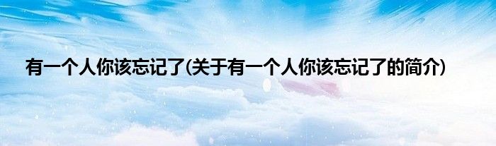 有一个人你该忘记了(关于有一个人你该忘记了的简介)