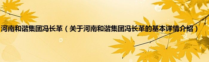 河南和谐集团冯长革（关于河南和谐集团冯长革的基本详情介绍）