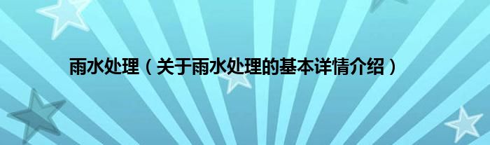 雨水处理（关于雨水处理的基本详情介绍）
