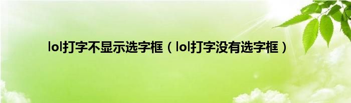 lol打字不显示选字框（lol打字没有选字框）