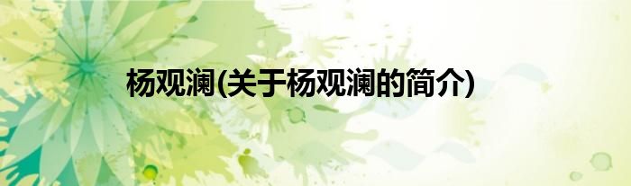 杨观澜(关于杨观澜的简介)