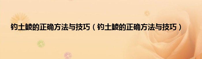 钓土鲮的正确方法与技巧（钓土鲮的正确方法与技巧）