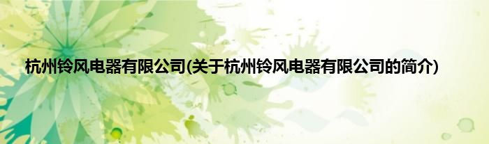 杭州铃风电器有限公司(关于杭州铃风电器有限公司的简介)