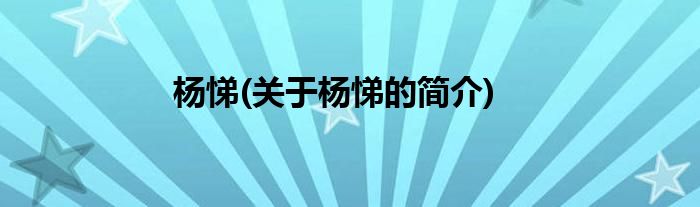 杨悌(关于杨悌的简介)