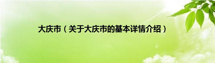 大庆市（关于大庆市的基本详情介绍）