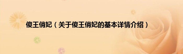 傻王俏妃（关于傻王俏妃的基本详情介绍）