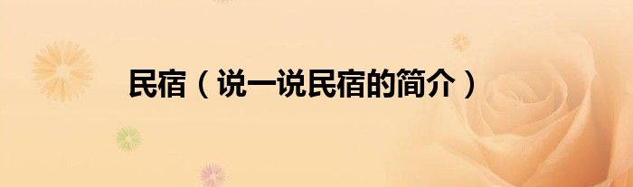 民宿（说一说民宿的简介）