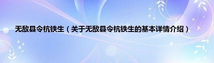 无敌县令杭铁生（关于无敌县令杭铁生的基本详情介绍）