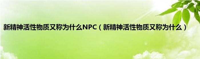 新精神活性物质又称为什么NPC（新精神活性物质又称为什么）